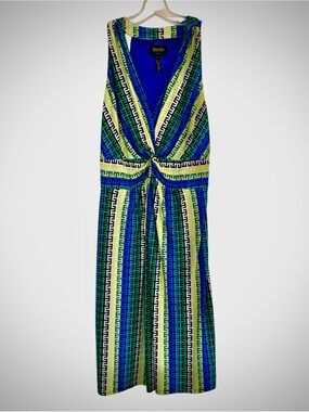 LAUNDRY by Shelli Segal Size 8 Blue Geometric Twist Knot Dress Lined Resortwear